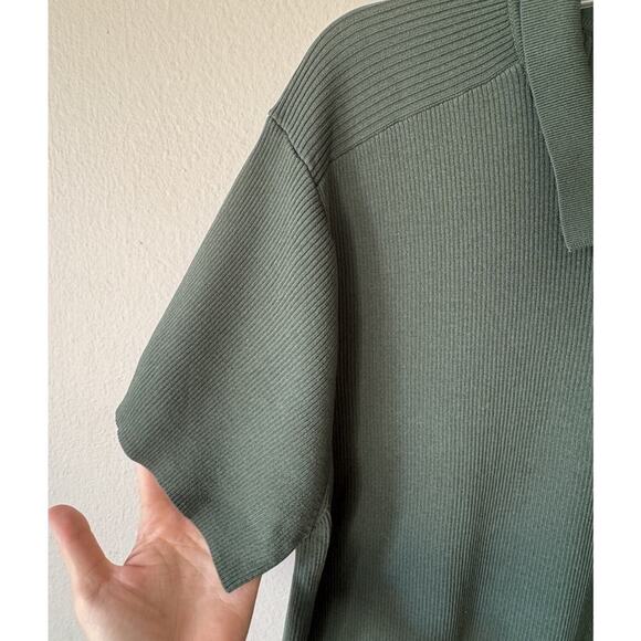 Aritzia Little Moon Short Sleeve Polo Top Women’s Size Large Ribbed Modern City - Picture 3 of 7